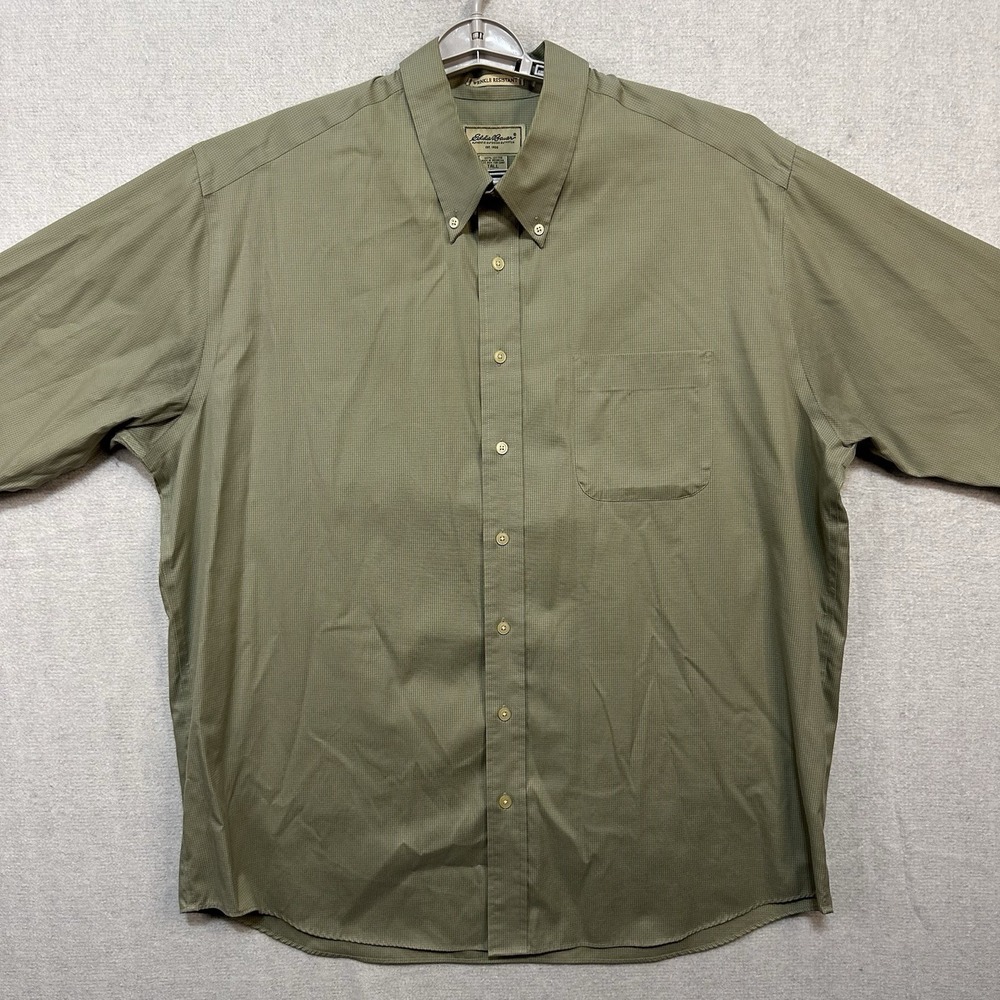 Eddie Bauer Wrinkle Resistant Men's Green Plaid Long Sleeve Button-Up Shirt  TXL